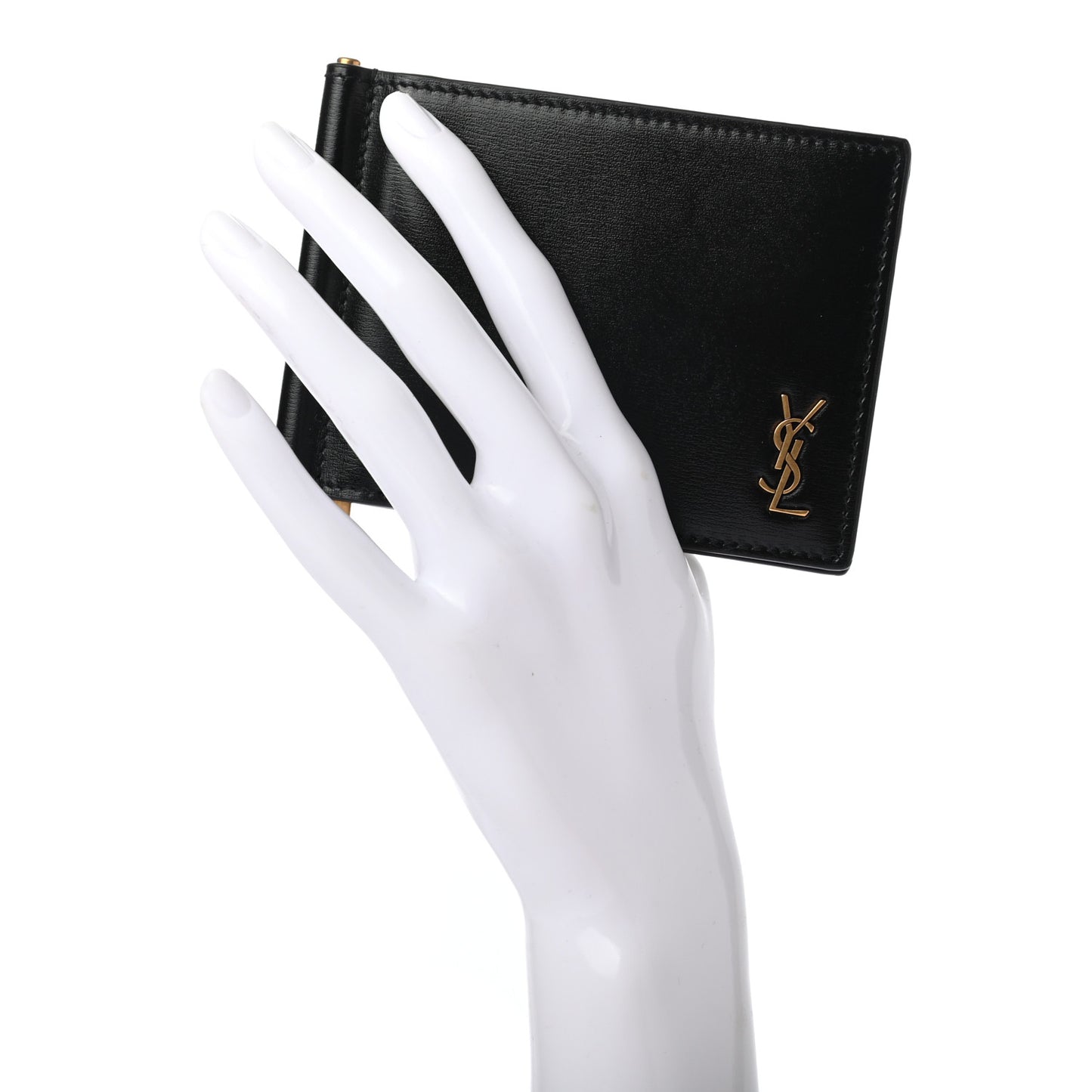 Shiny Calfskin Tiny Cassandre Bill Clip Wallet Black