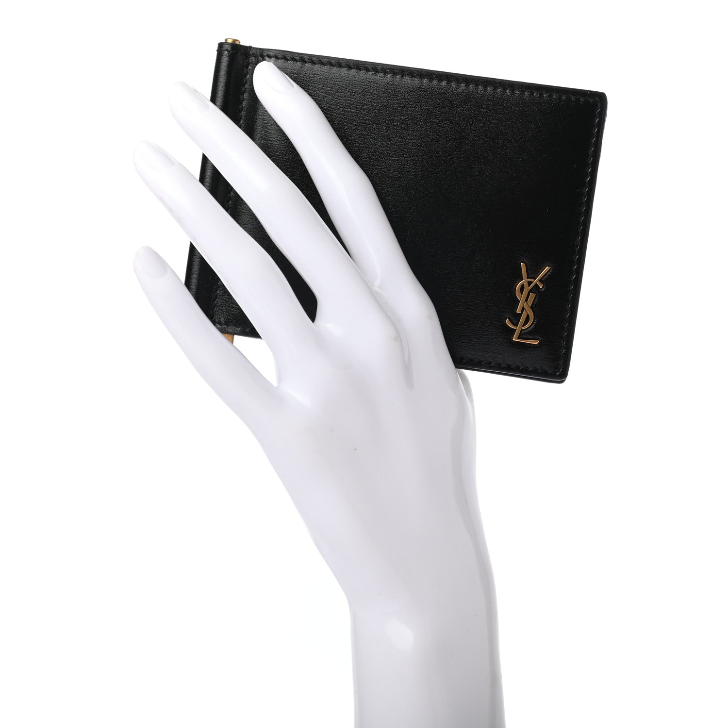 Saint Laurent Shiny Calfskin Tiny Cassandre Bill Clip Wallet Black 2 of 7