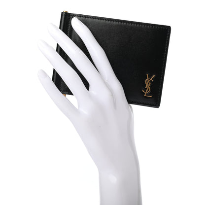 Saint Laurent Shiny Calfskin Tiny Cassandre Bill Clip Wallet Black 2 of 7