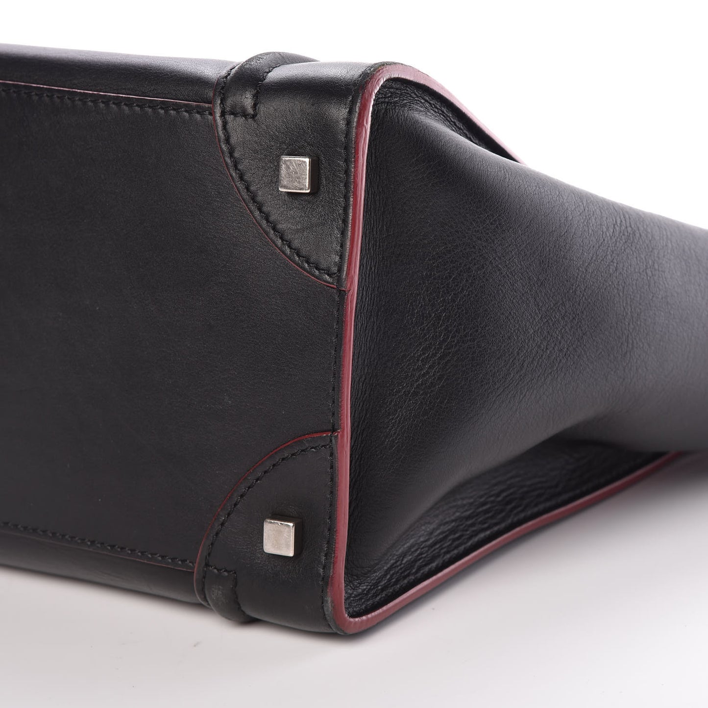 Smooth Calfskin Mini Luggage Black Pink Trim