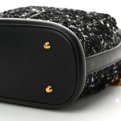 Christian Dior Calfskin Tweed Cannage Medium C'est Chain Bucket Bag Black White 9 of 11