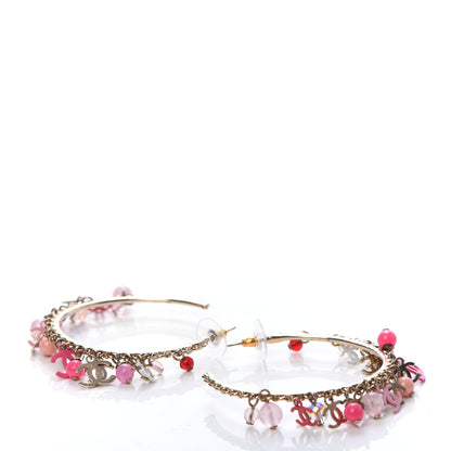 Chanel Crystal Bead CC Charm Hoop Earrings Pink Gold 4 of 6