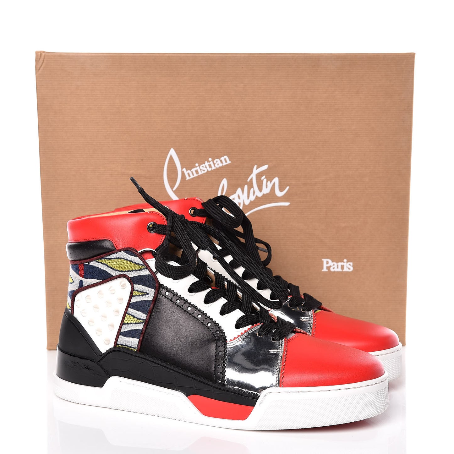 Calfskin Patent Specchio Spikes Mens Loubikick Flat Sneakers 41.5 Fraise Navy