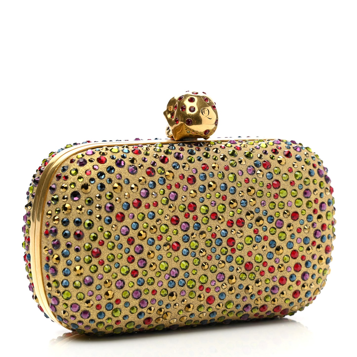 Metallic Crystal Skull Box Clutch Gold Multicolor