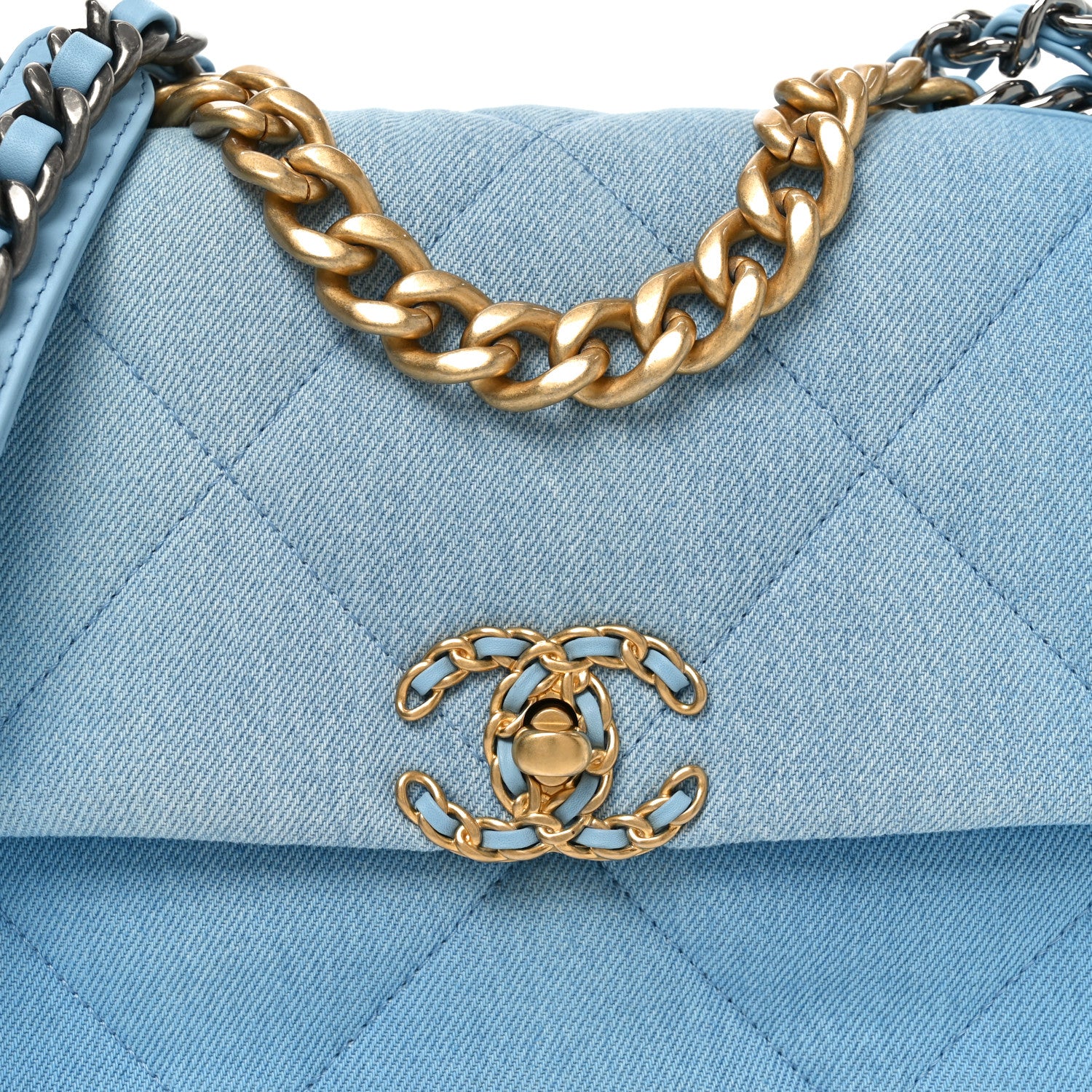 Chanel Denim Quilted Medium Chanel 19 Flap Light Blue 8 of 11