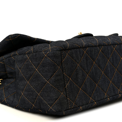 Chanel Denim Quilted XXL Travel Flap Bag Dark Blue Orange 10 of 11