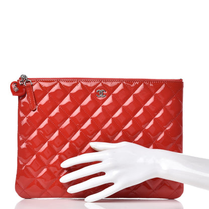 Chanel Patent Calfskin Quilted Valentine Hearts Medium O Cosmetic Case Dark Pink 2 of 7