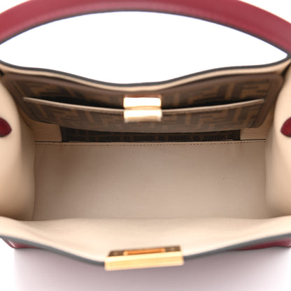 Fendi Vitello Seta Glazed Fabric FF 1974 Medium Peekaboo X-Lite Barolo Mogano Panna 5 of 10