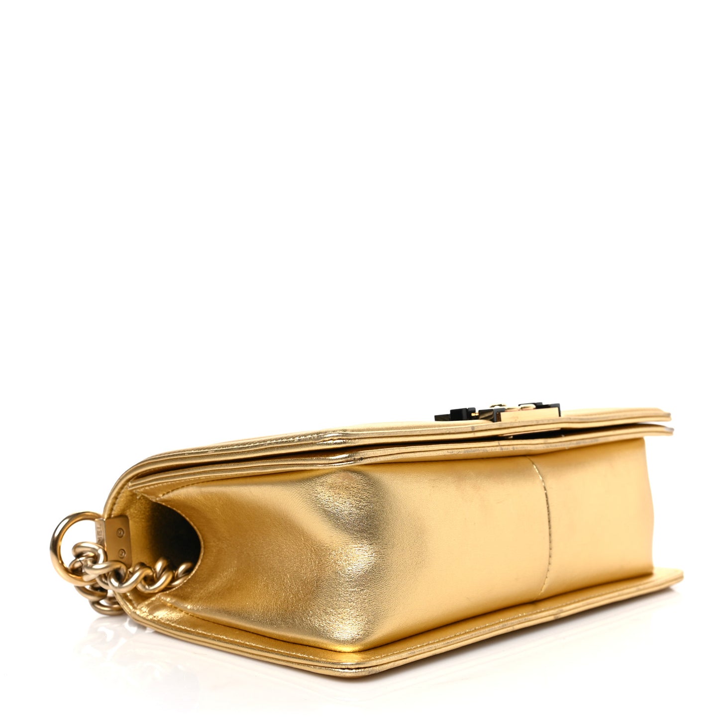 Metallic Lambskin Embossed Medium Cube Boy Flap Gold