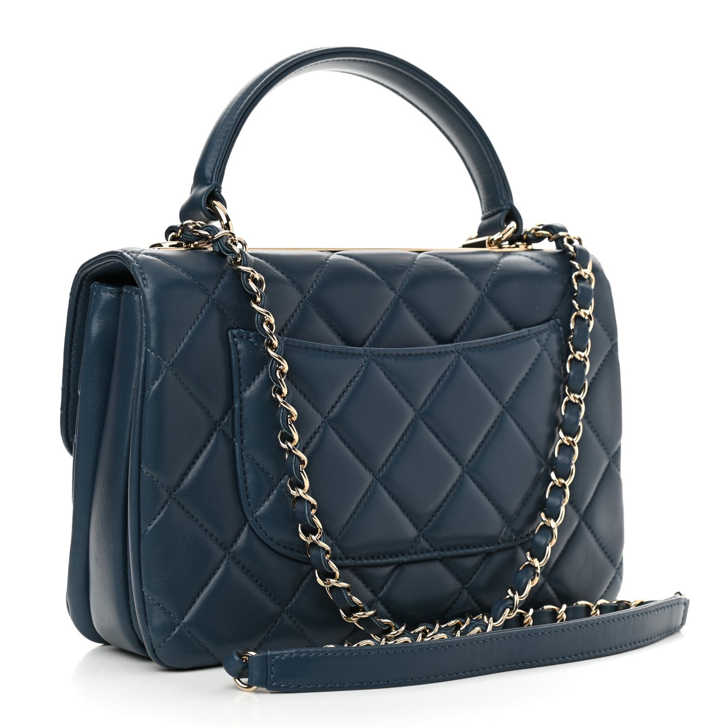 Lambskin Quilted Small Trendy CC Flap Dual Handle Bag Blue