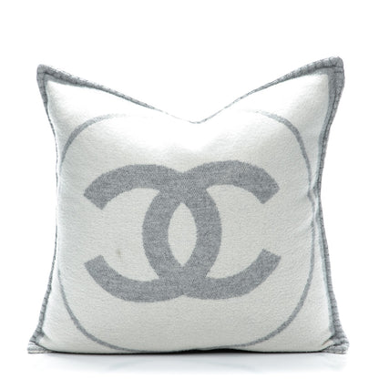 Chanel Merino Wool Cashmere CC Pillow Grey Off White 1 of 5