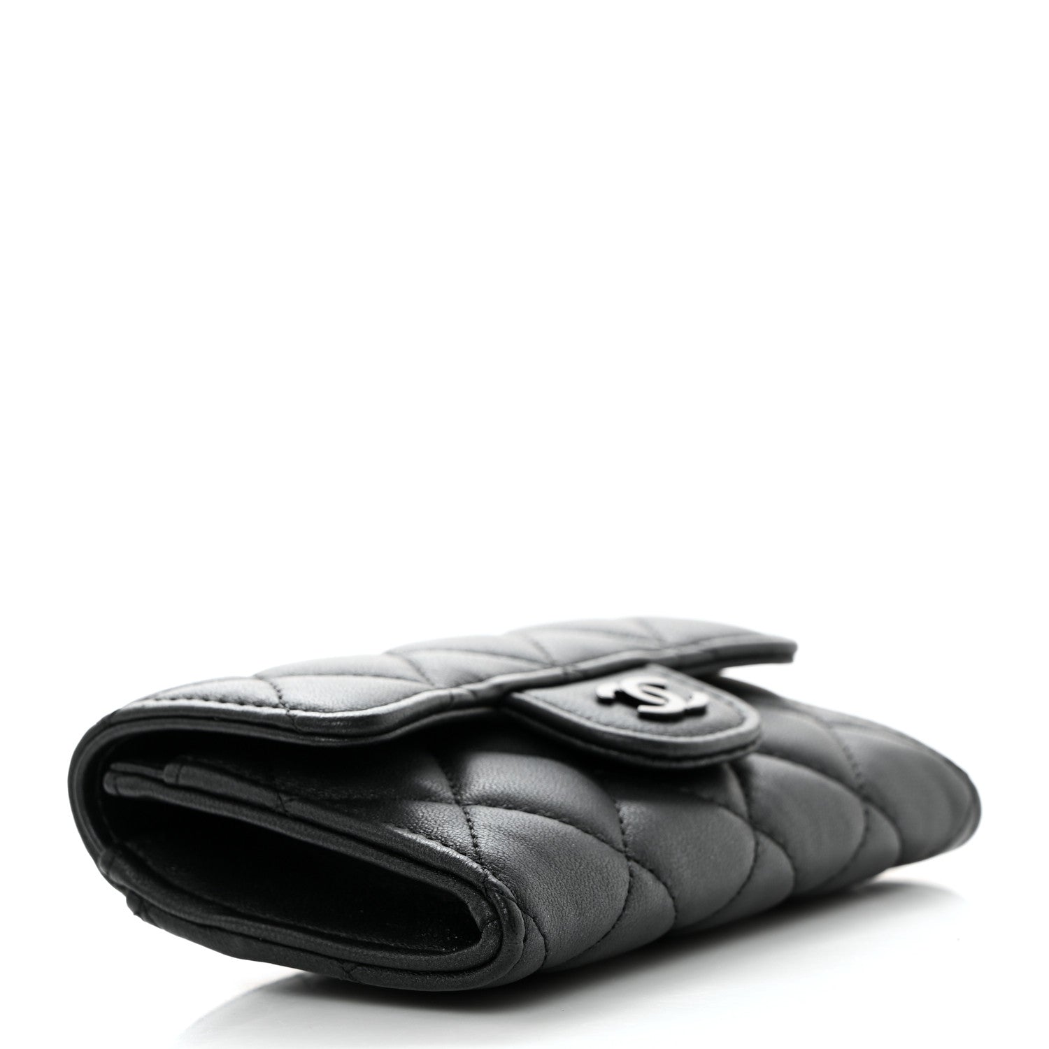 Chanel Pearly Lambskin Quilted Flap Card Holder Wallet So Black 4 of 8