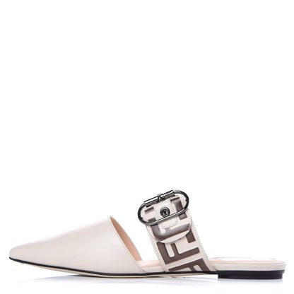 Fendi Vitello FF Embossed Buckle Flat Mules 37 Camelia Moresco 1 of 9
