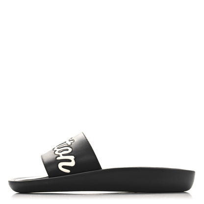 Louis Vuitton Calfskin Logo Sunbath Slide Sandals 38 Black 1 of 10