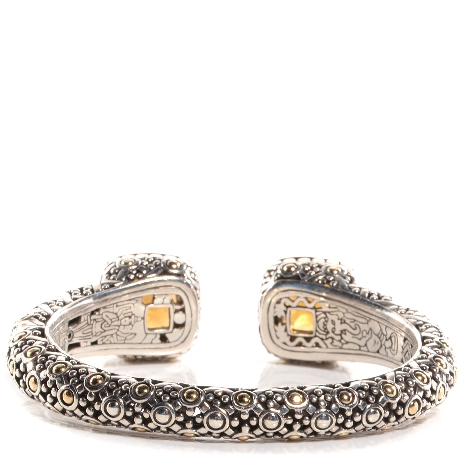 John Hardy Sterling Silver 18K Yellow Gold Diamond Smoky Quartz Jaisalmer Cuff Bracelet 4 of 5