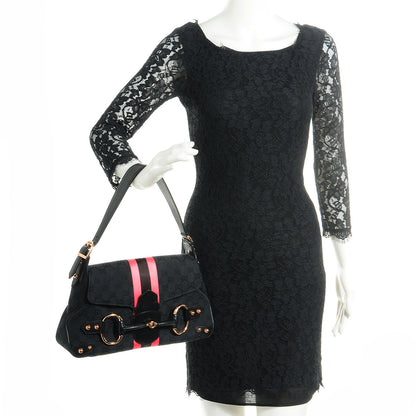 Gucci Monogram Horsebit Web Flap Bag Black Pink 2 of 7