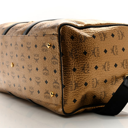 MCM Metallic Visetos Traveler Weekender Duffle Bag Gold 9 of 12