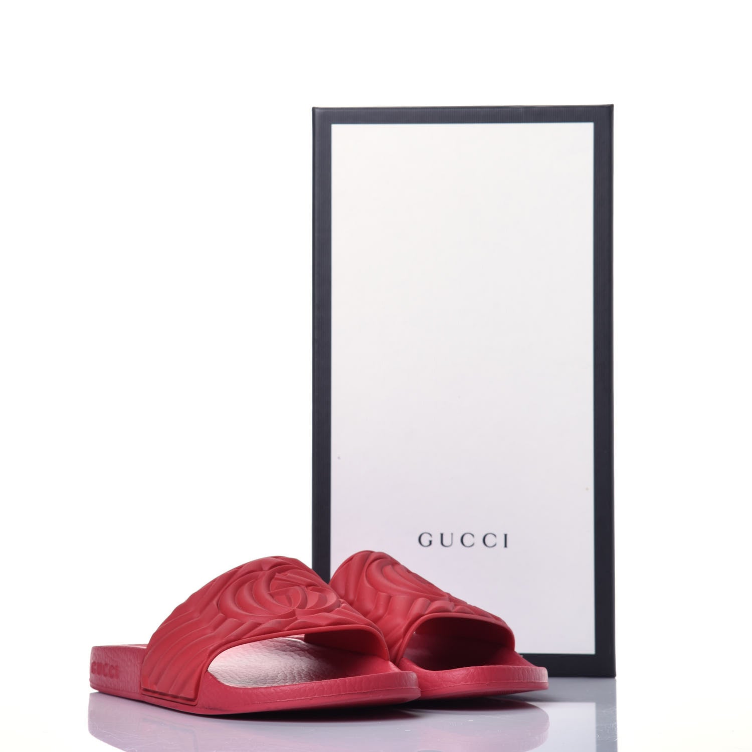 Gucci Rubber Matelasse Womens Slide Sandals 35 Hibiscus Red 8 of 8
