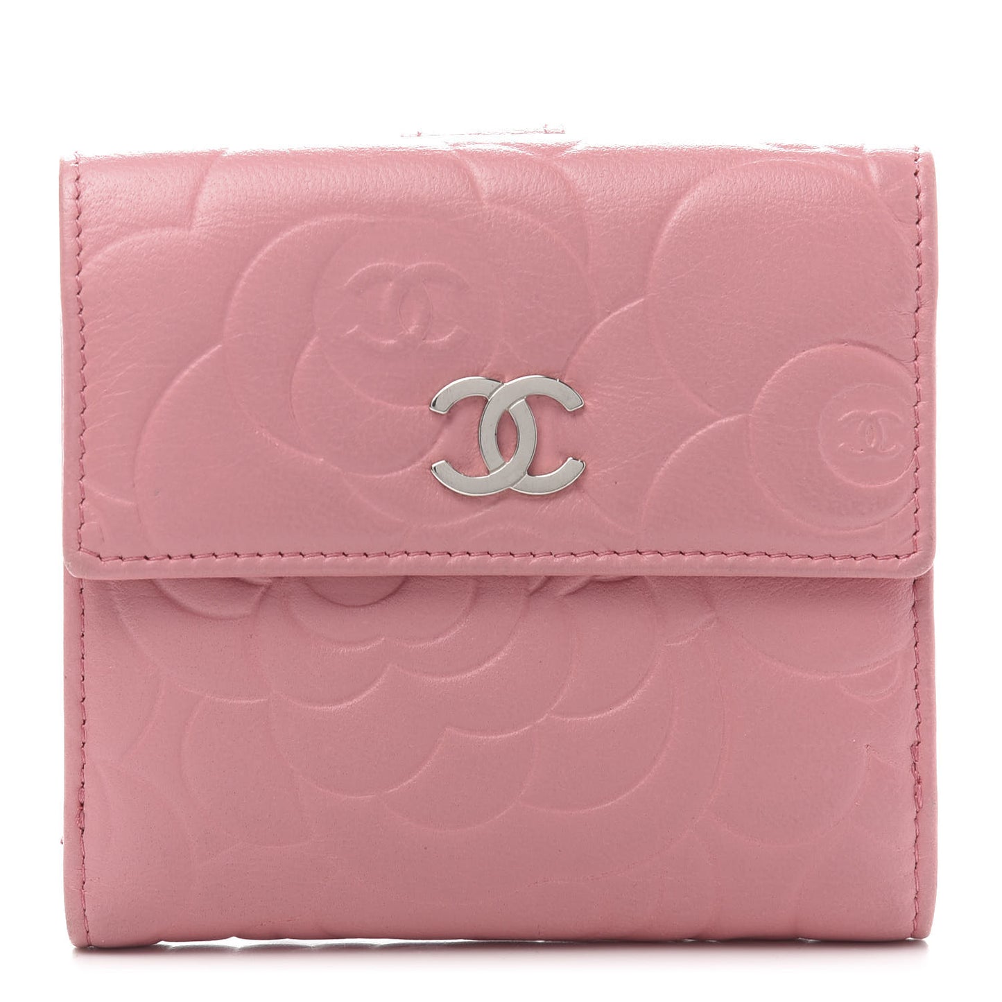 Lambskin Embossed Camellia French Wallet Pink