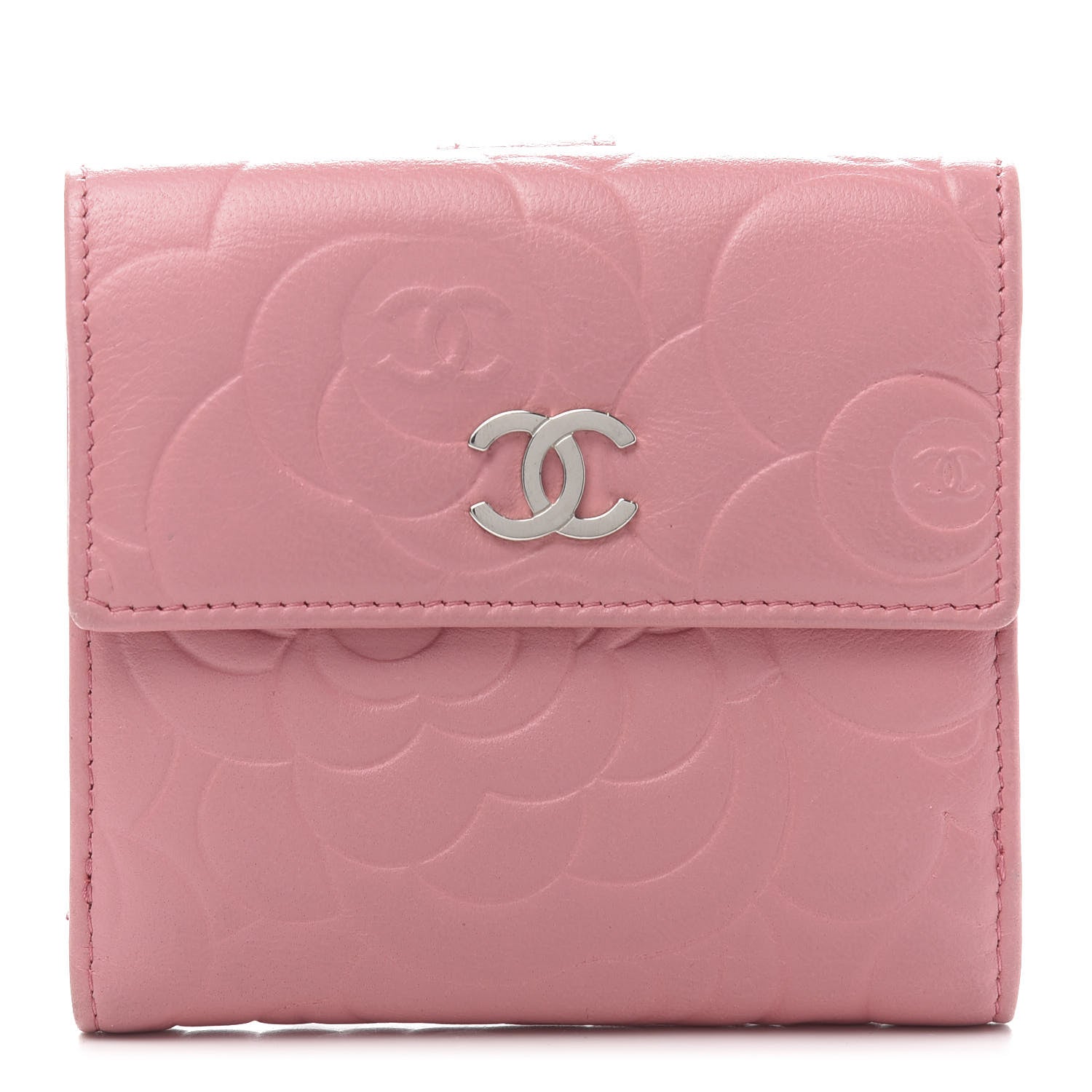 Chanel Lambskin Embossed Camellia French Wallet Pink 1 of 10