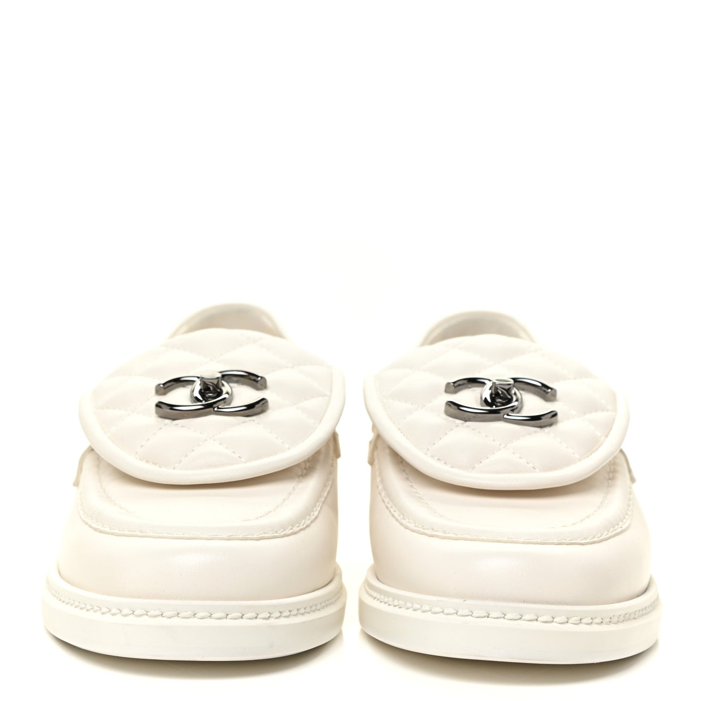 Lambskin Quilted CC Turnlock Loafers 38.5 White