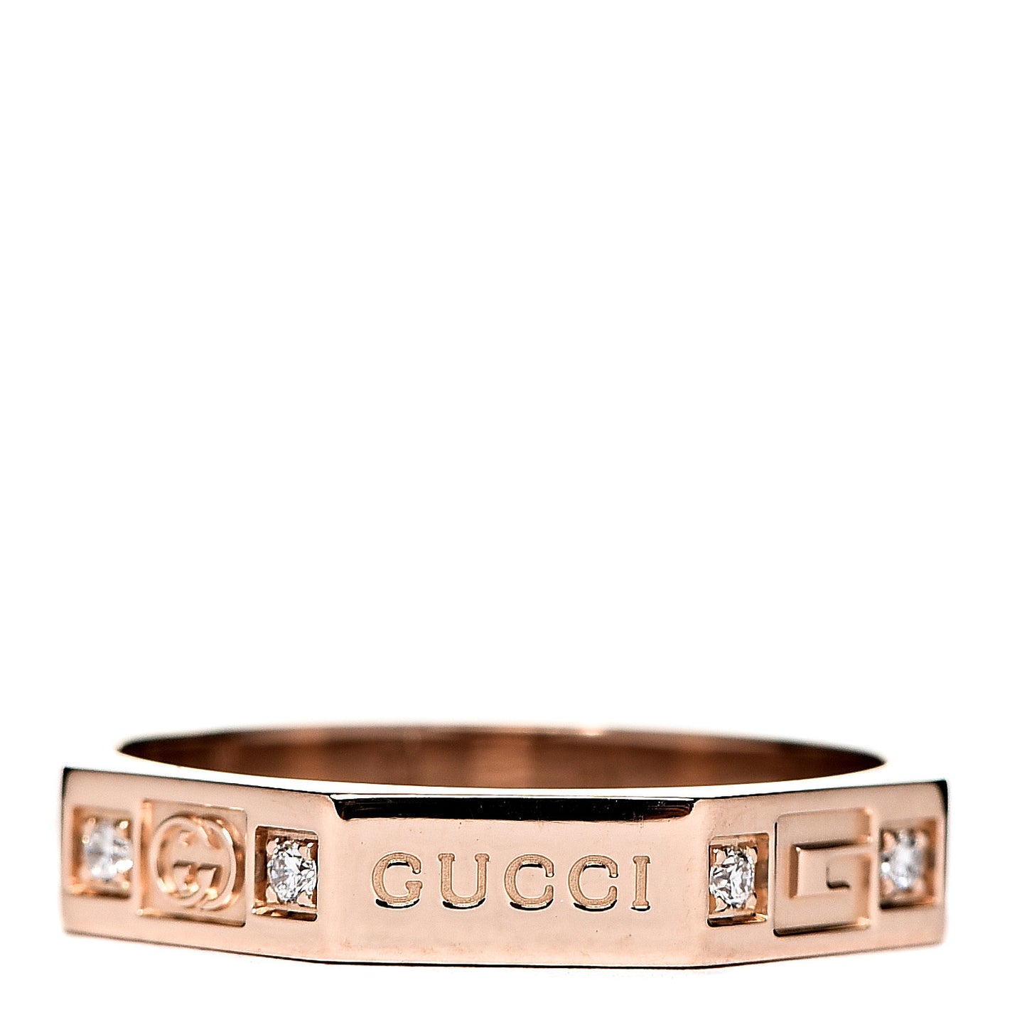 18K Rose Gold Diamond Octagon Logo Band Ring 50 5.25