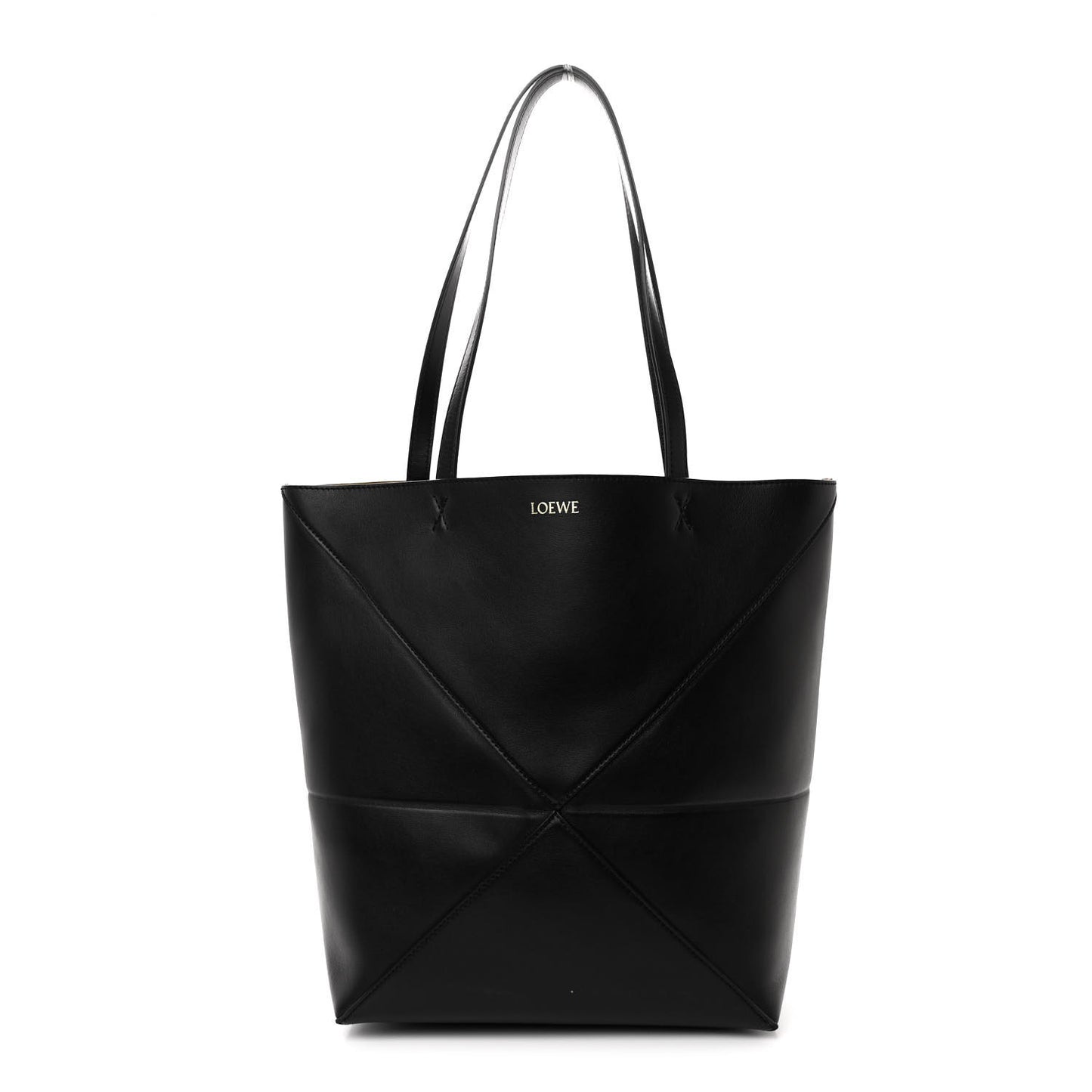 Shiny Calfskin Medium Puzzle Fold Tote Black