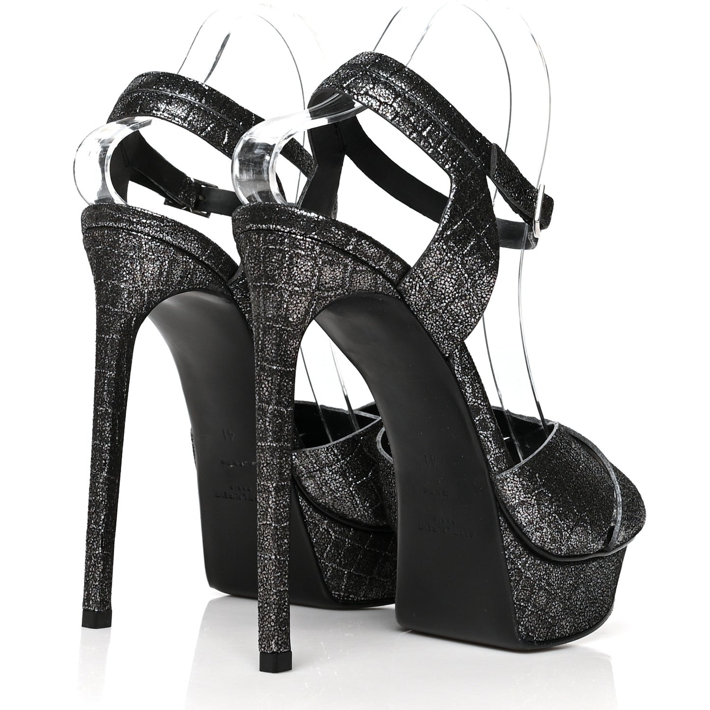 Metallic Calfskin Crocodile Embossed Tribute 105 Platform Sandals 41 Anthracite
