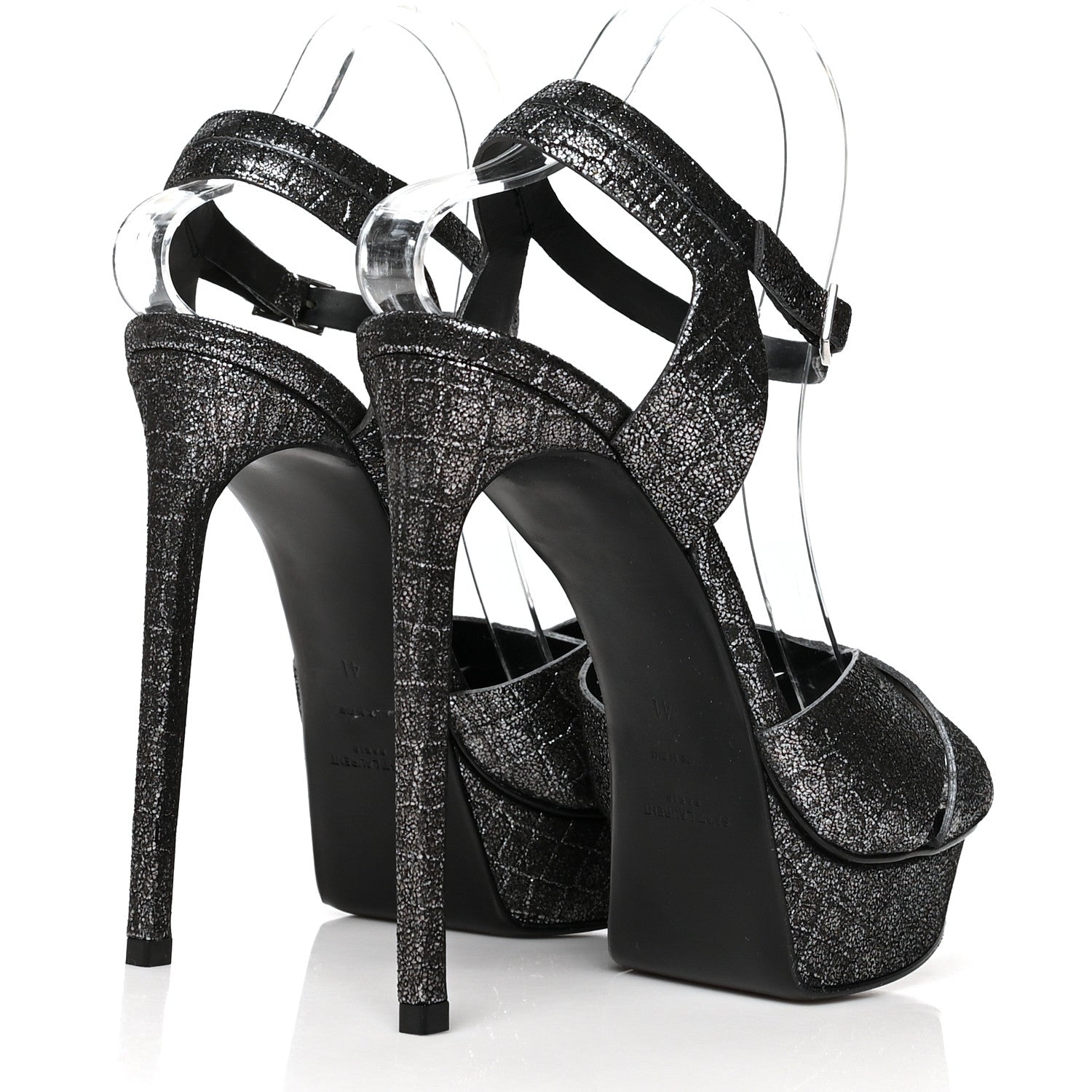 Saint Laurent Metallic Calfskin Crocodile Embossed Tribute 105 Platform Sandals 41 Anthracite 4 of 8