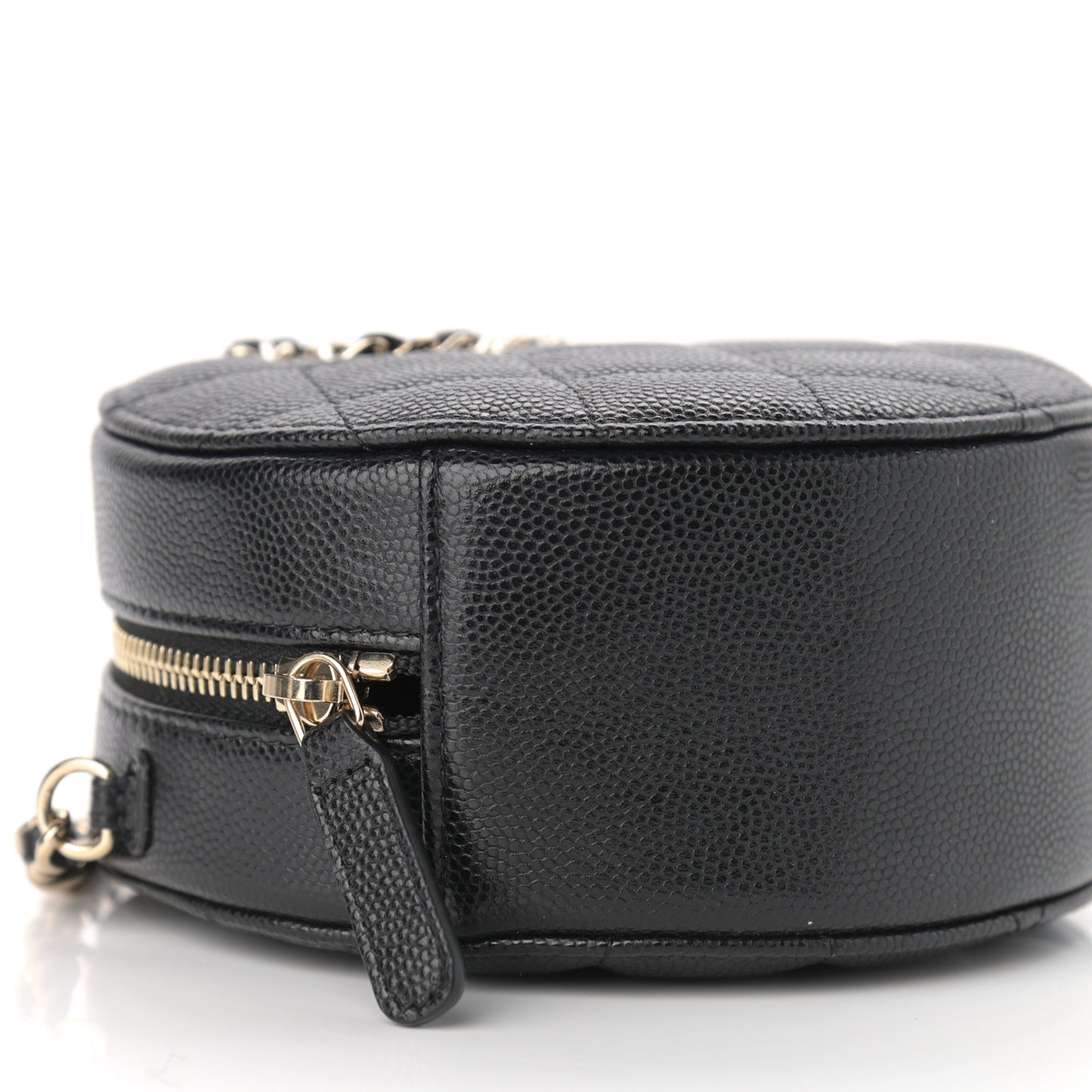 Caviar Quilted French New Wave Round Clutch With Chain Black