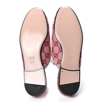 Gucci Canvas GG Monogram Horsebit Womens Princetown Slippers 37.5 Gardenia Hibiscus Red 6 of 10