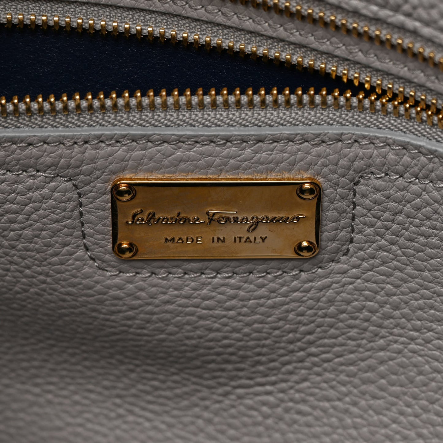 Hammered Calfskin Double Handle Medium Amy Tote Grey Navy