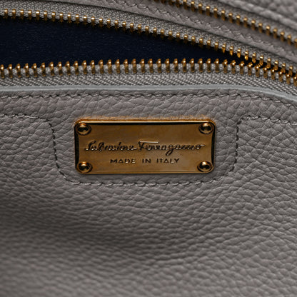 Salvatore Ferragamo Hammered Calfskin Double Handle Medium Amy Tote Grey Navy 6 of 14