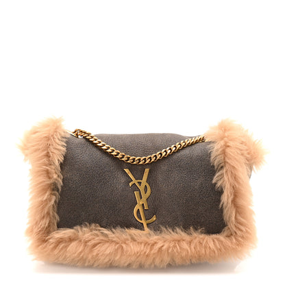 Saint Laurent Shearling Calfskin Small Reversible Monogram Kate Satchel Ecru Dark Brown 3 of 17