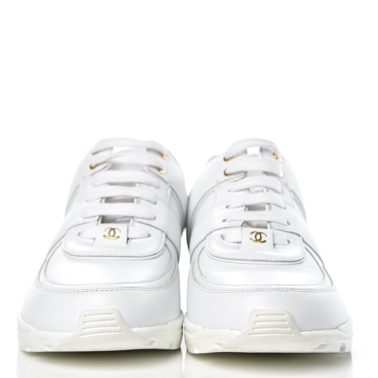 Chanel Calfskin Laminated Lambskin CC Sneakers 41 White Gold 2 of 11
