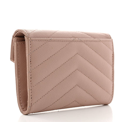 Saint Laurent Grain De Poudre Matelasse Chevron Small Monogram Envelope Wallet Pale Pink 3 of 8