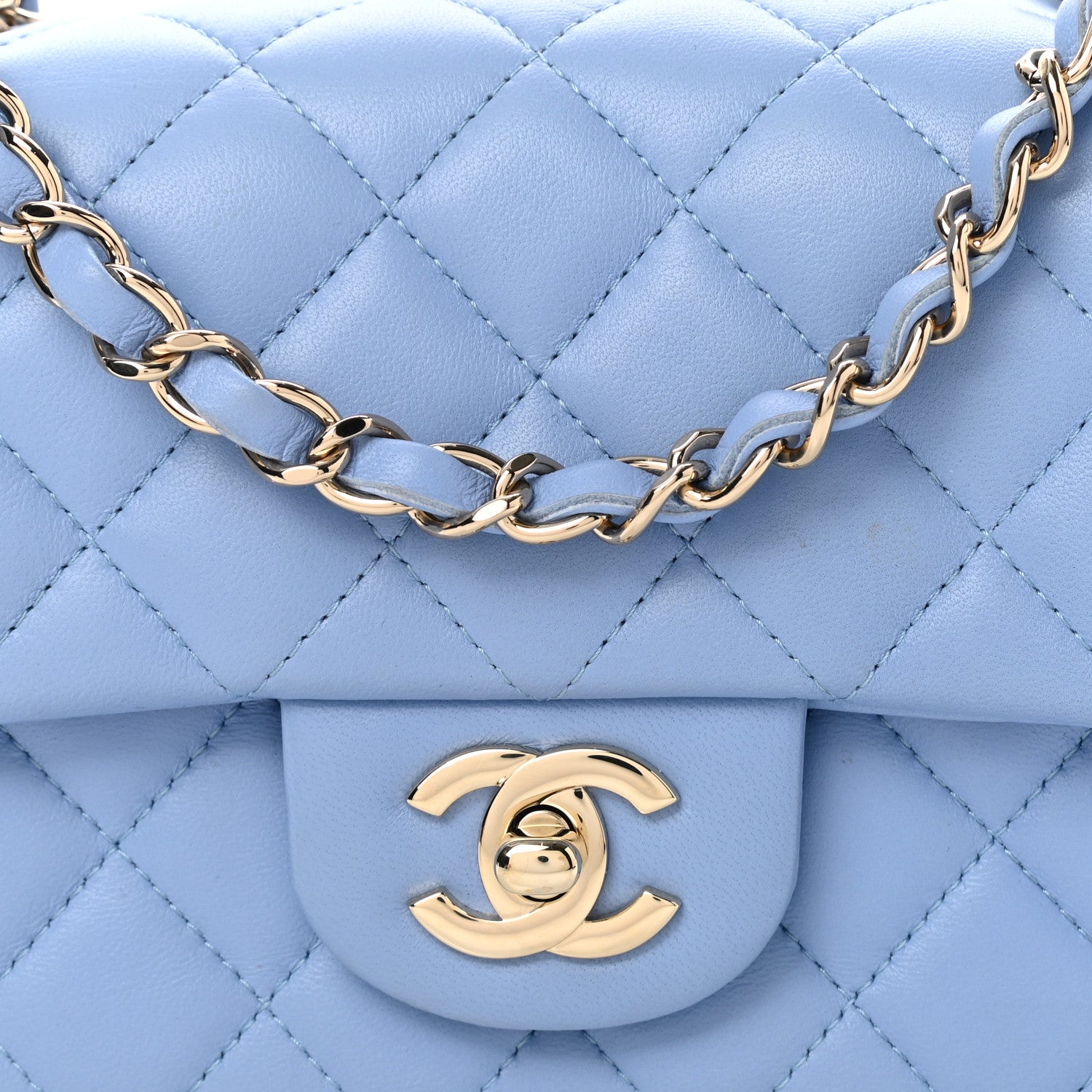 Chanel Lambskin Quilted Mini Rectangular Flap Light Blue 8 of 10