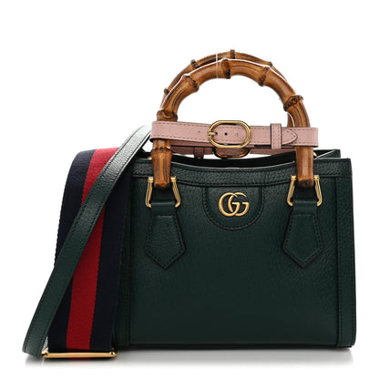 Gucci Textured Dollar Calfskin Web Mini Diana Tote Bag Vintage Green Pink 1 of 9