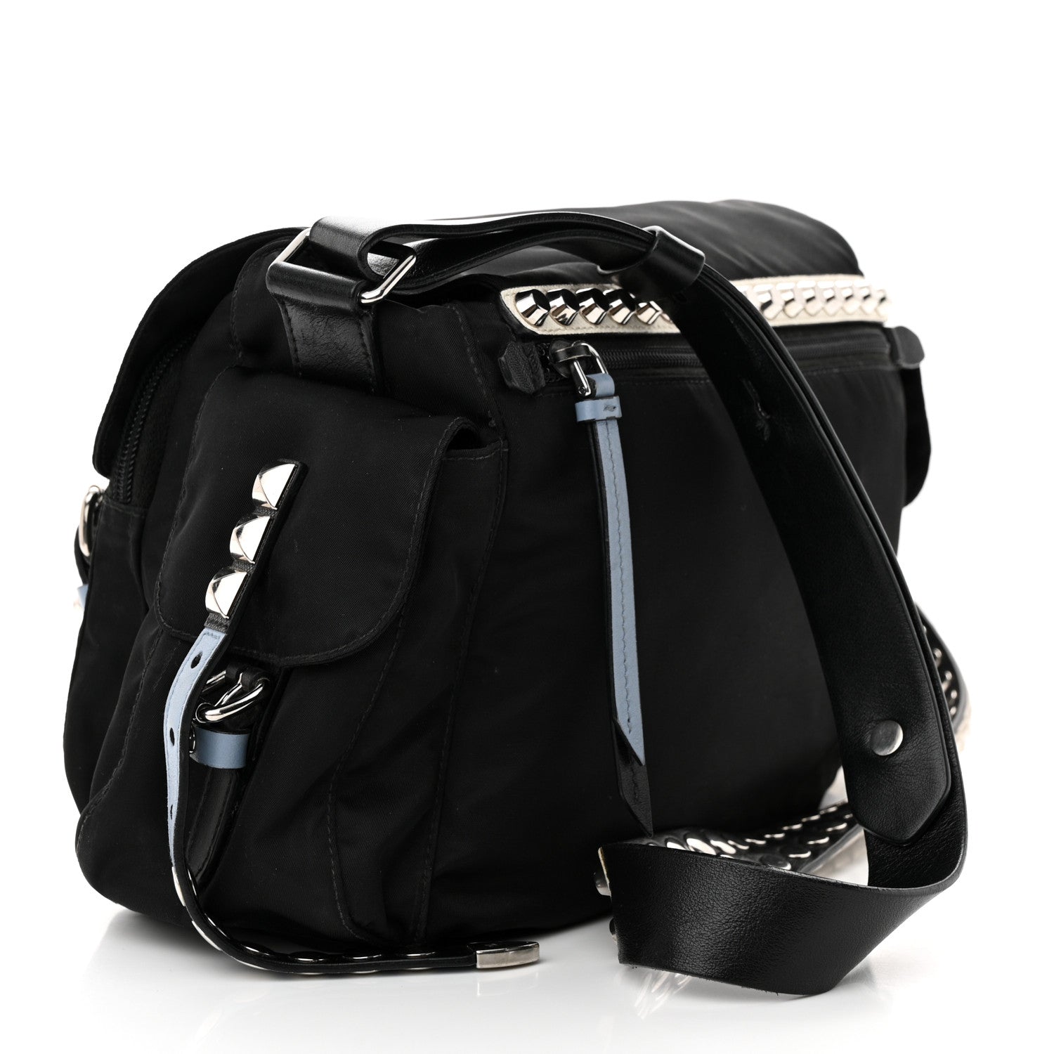 Prada Nylon New Vela Studded Messenger Bag Black 3 of 12