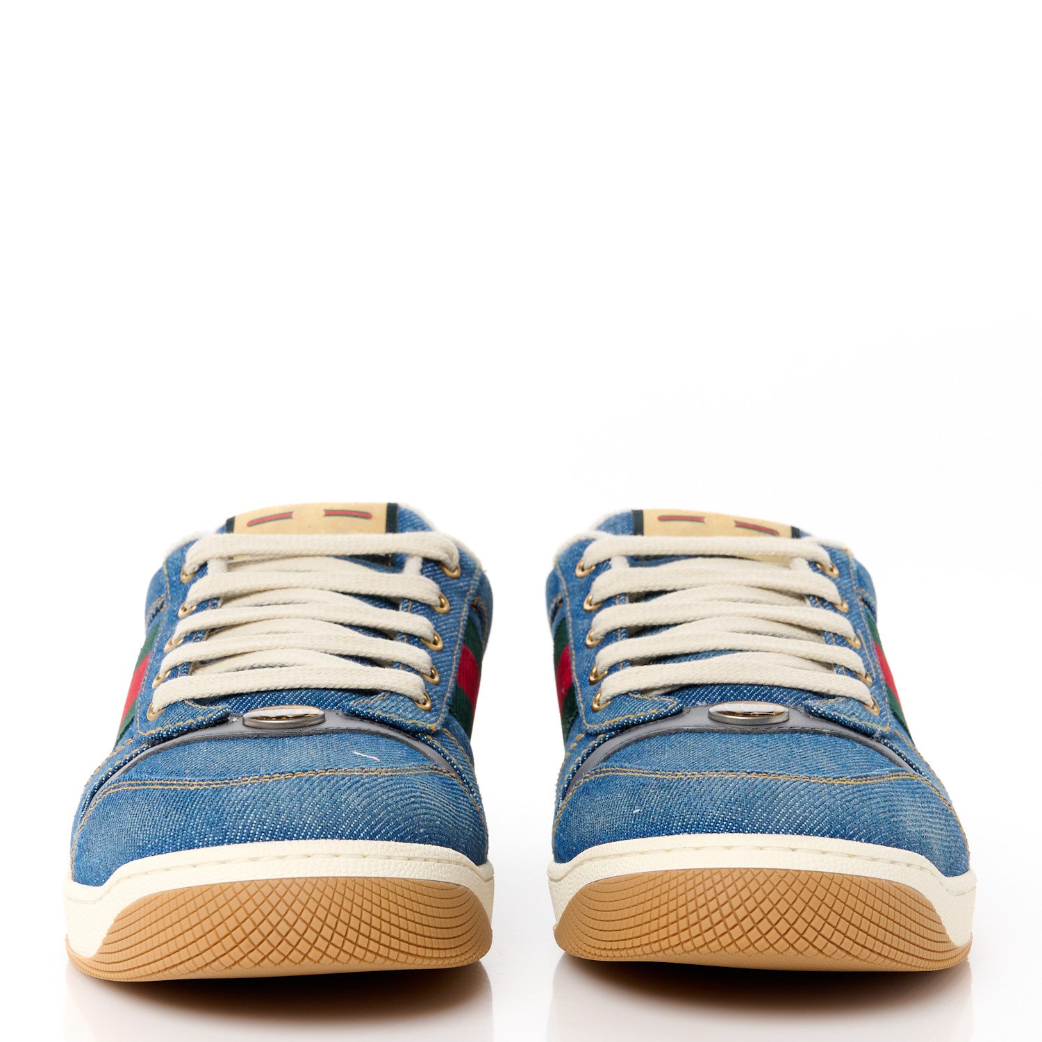 Gucci Denim Calfskin Web Mens Screener Sneakers 8.5 Indigo Blue 2 of 10