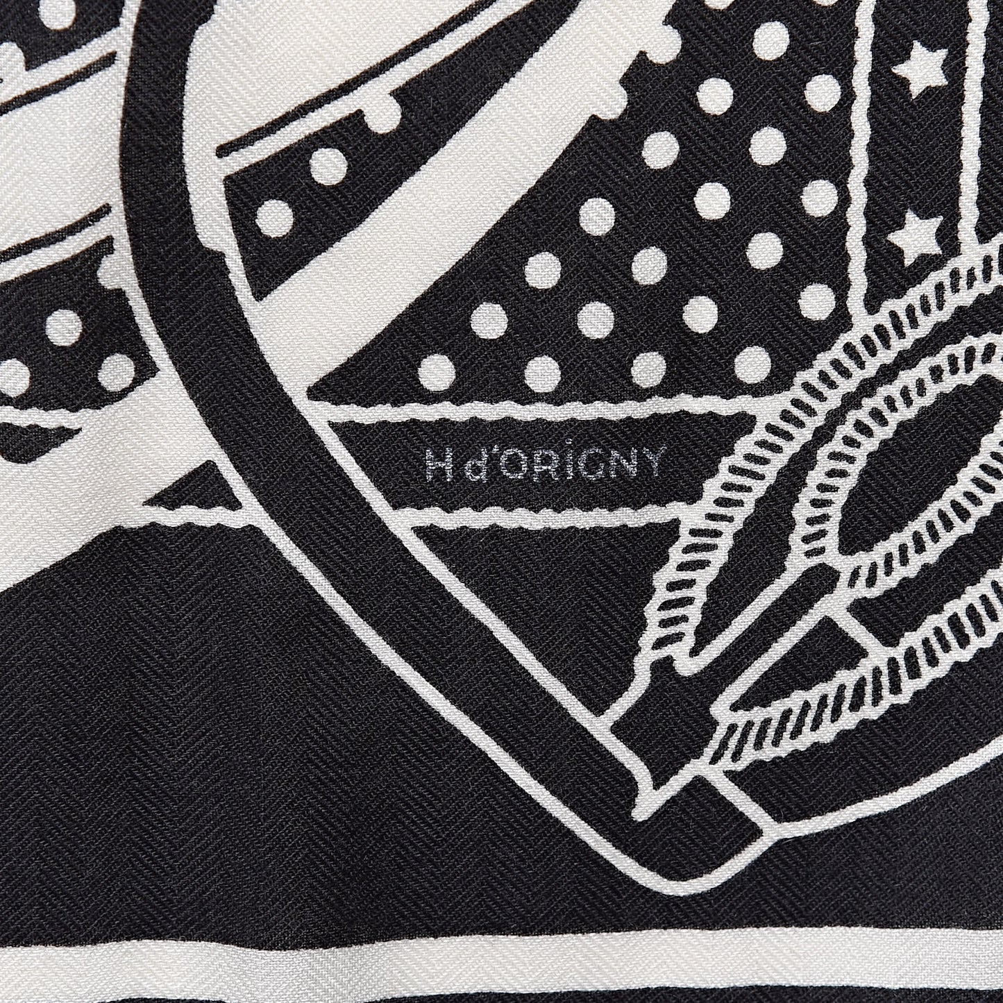 Silk Cashmere Grand Manege Bandana Shawl 140 Black White