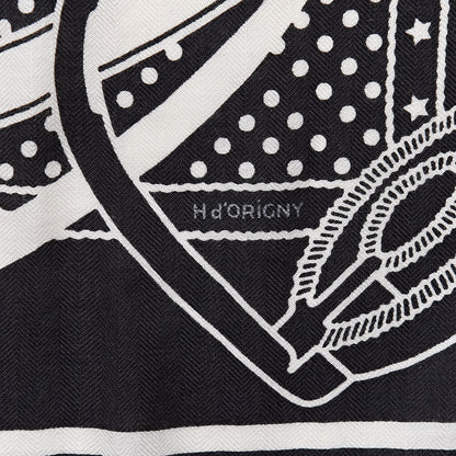 Hermes Silk Cashmere Grand Manege Bandana Shawl 140 Black White 6 of 7