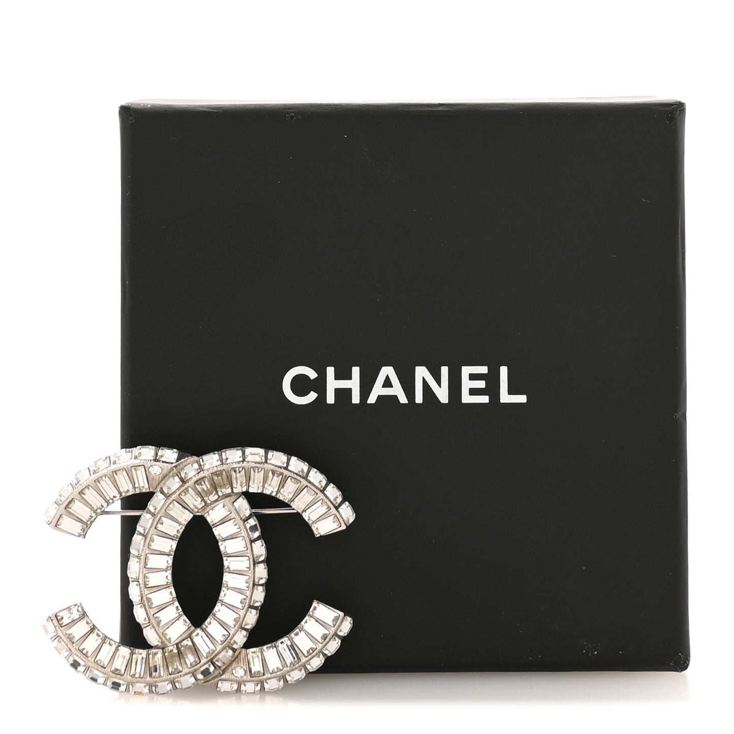 Baguette Crystal CC Brooch Silver