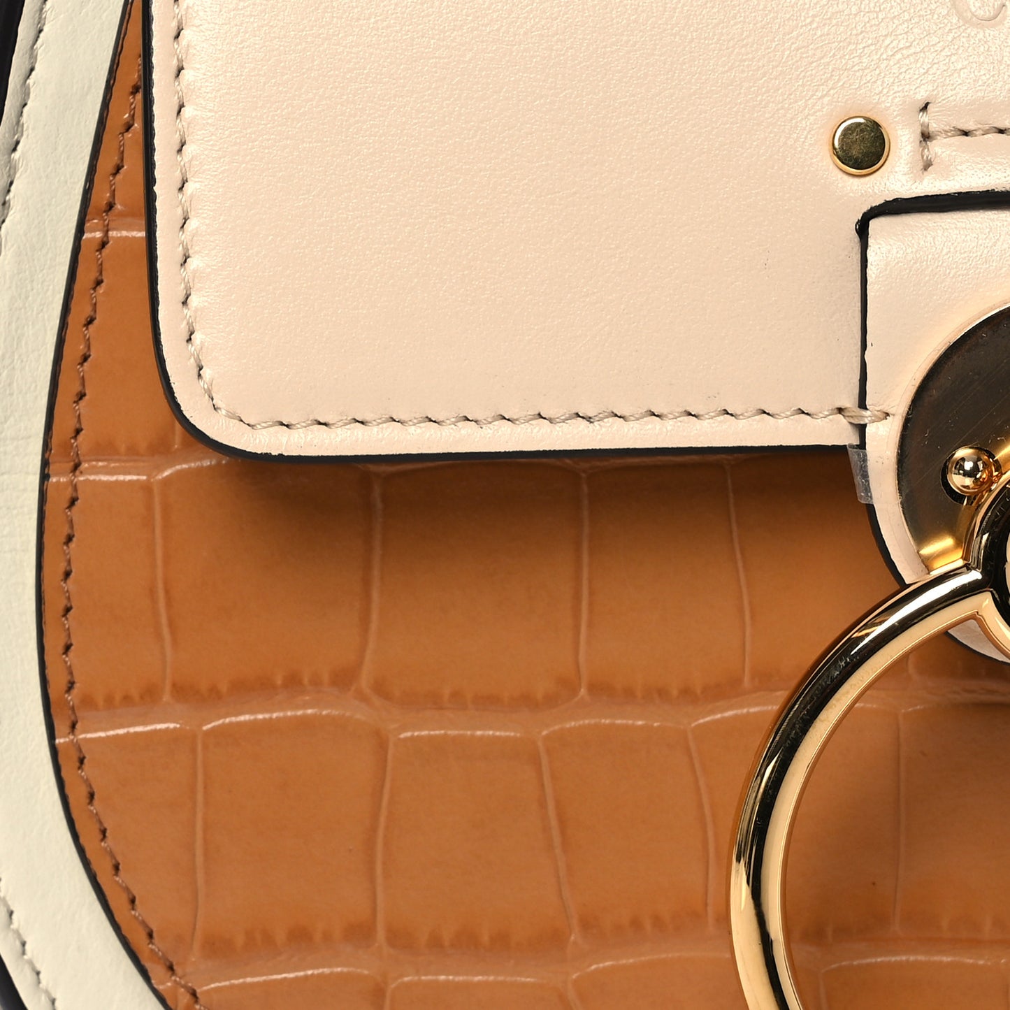 Calfskin Crocodile Embossed Small Tess Bag White Beige