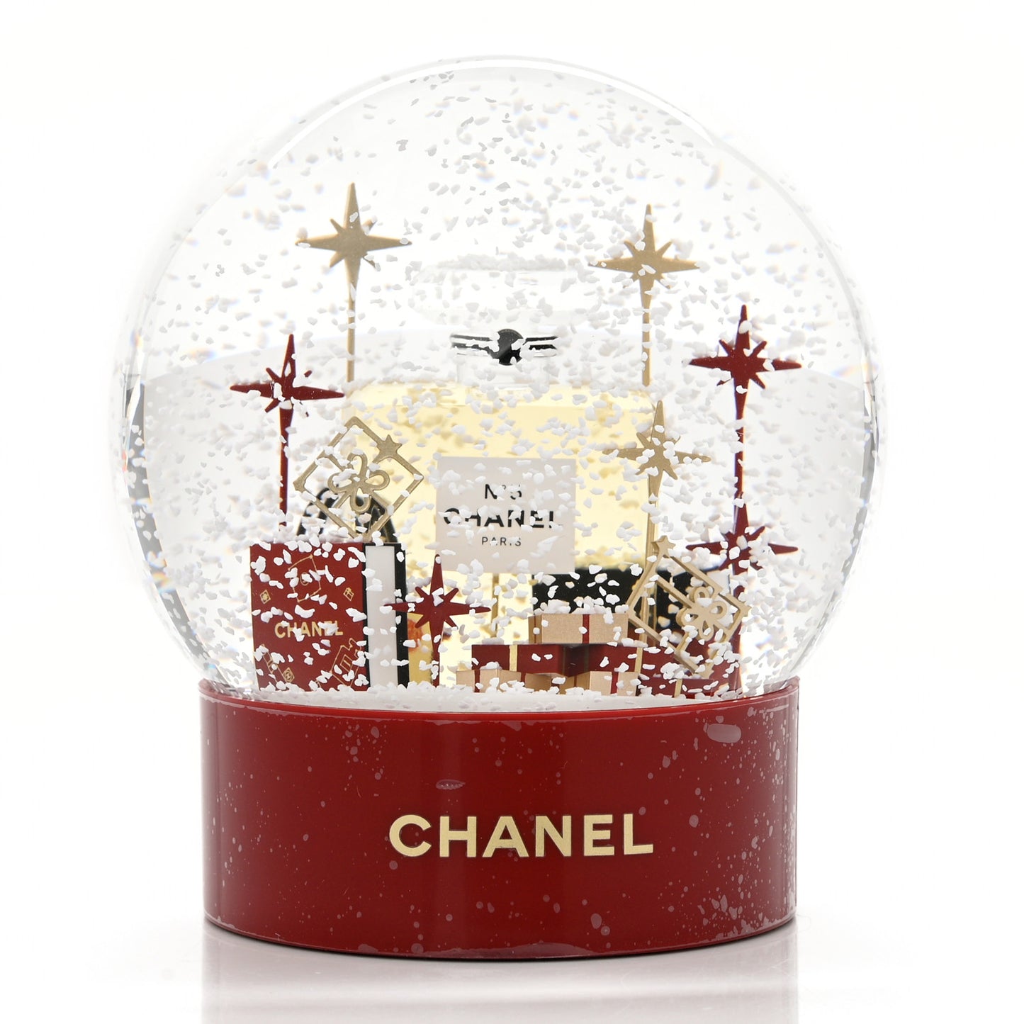 Glass N°5 Perfume Bottle Snow Globe Red