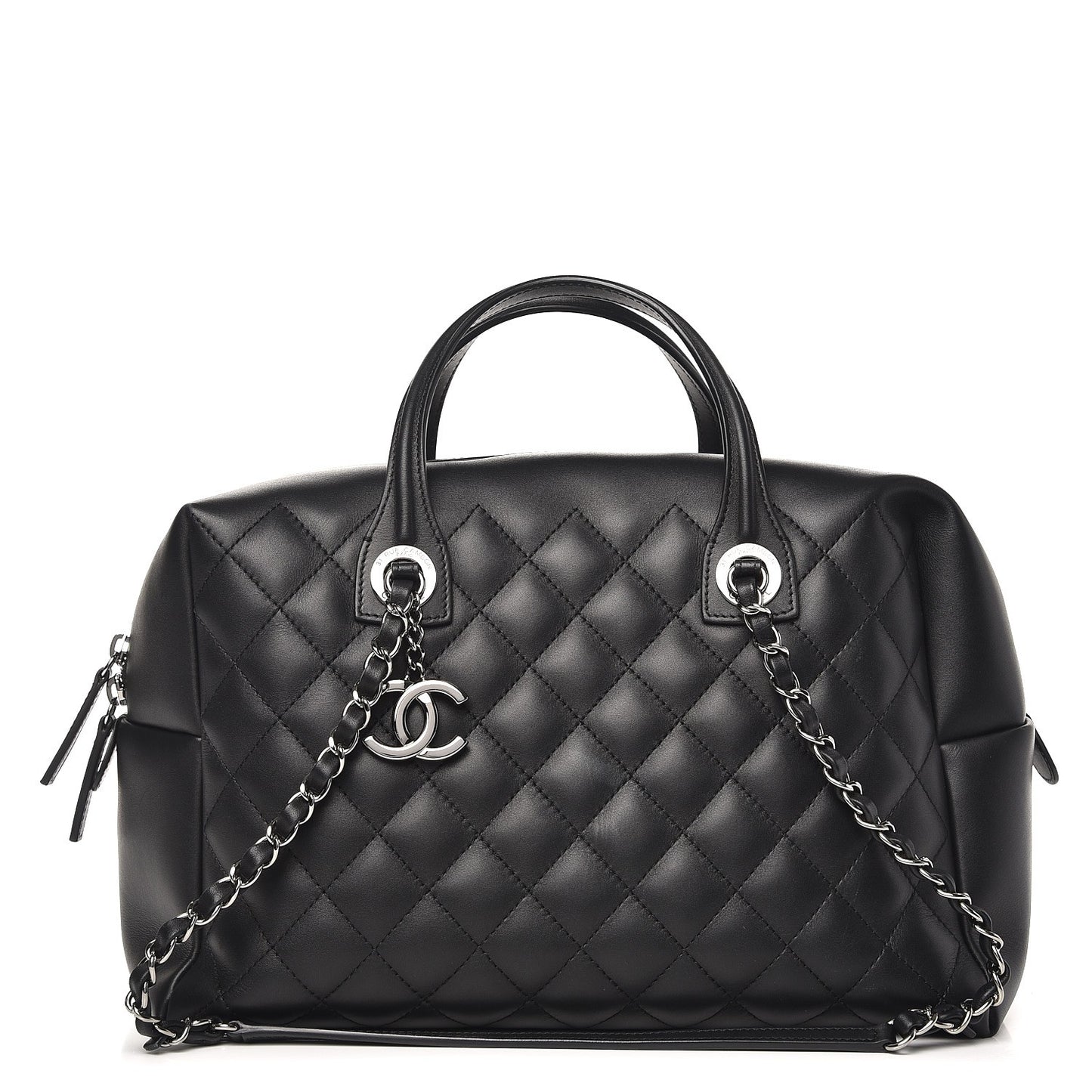 Calfskin Quilted Feather Weight Bowling Bag Black