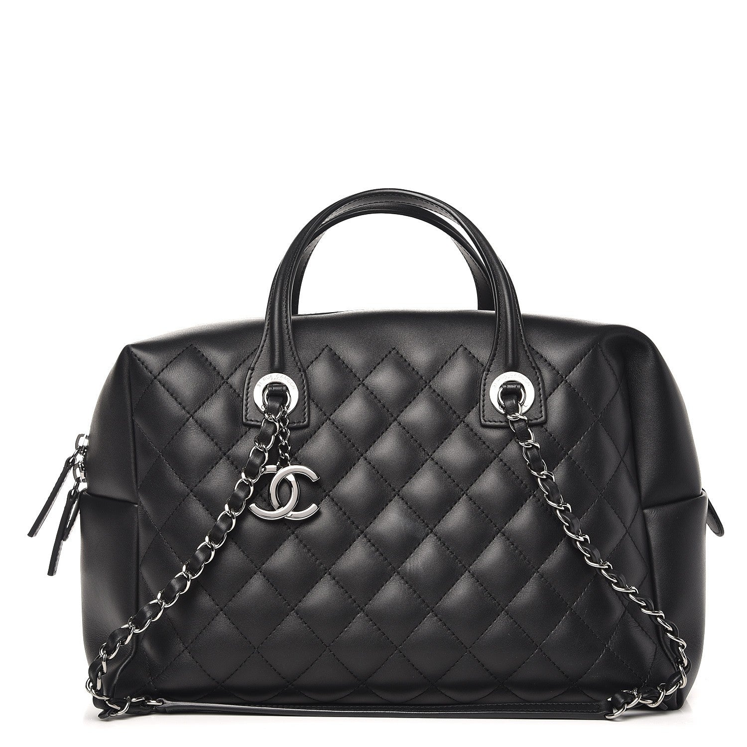 Chanel Calfskin Quilted Feather Weight Bowling Bag Black 1 of 15
