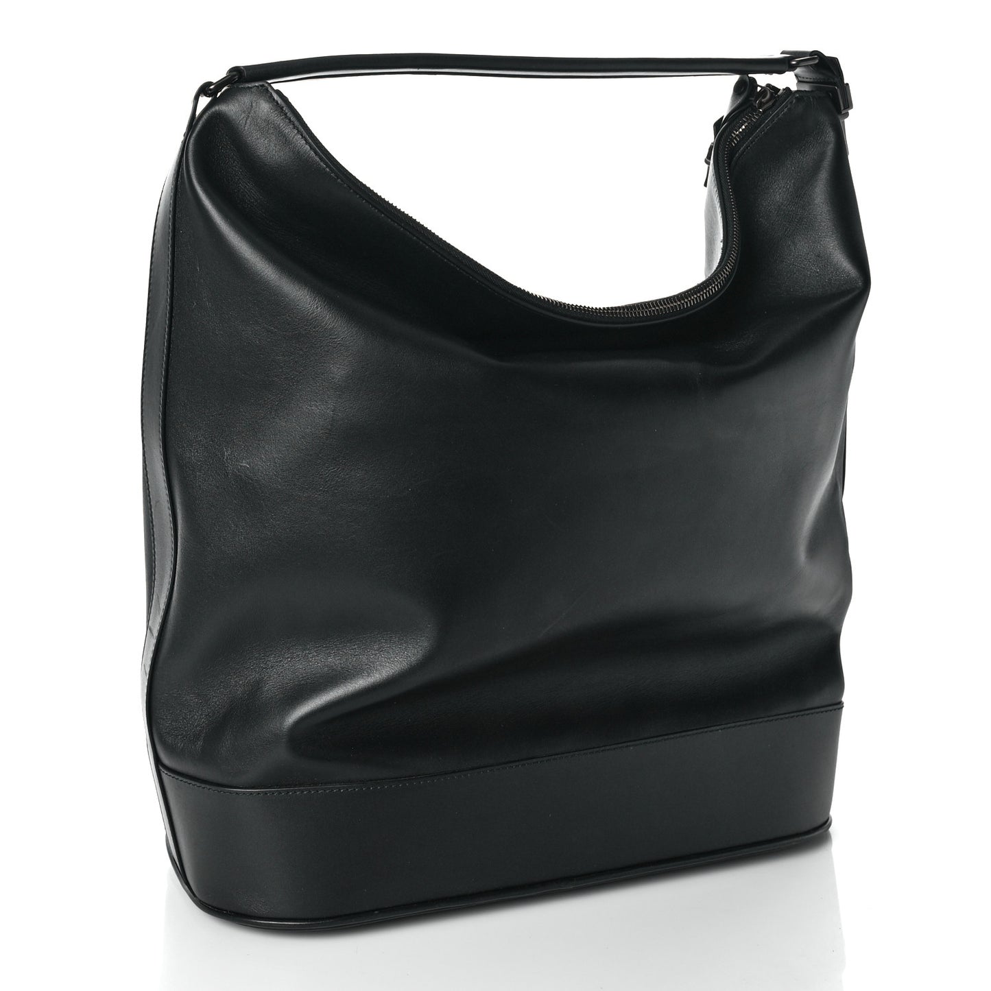 Shiny Calfskin Hobo Tote Black