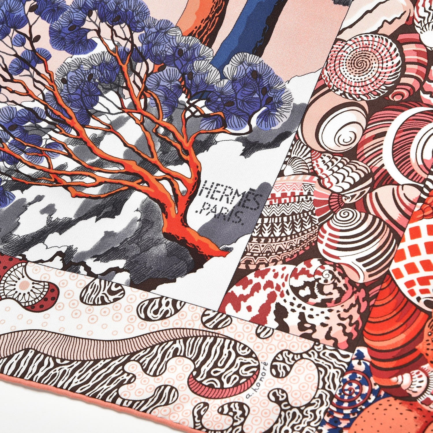 Hermes Silk Sieste Au Paradis Scarf 90 Rouge H Bleu Nuit Corail 3 of 7