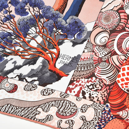 Hermes Silk Sieste Au Paradis Scarf 90 Rouge H Bleu Nuit Corail 3 of 7